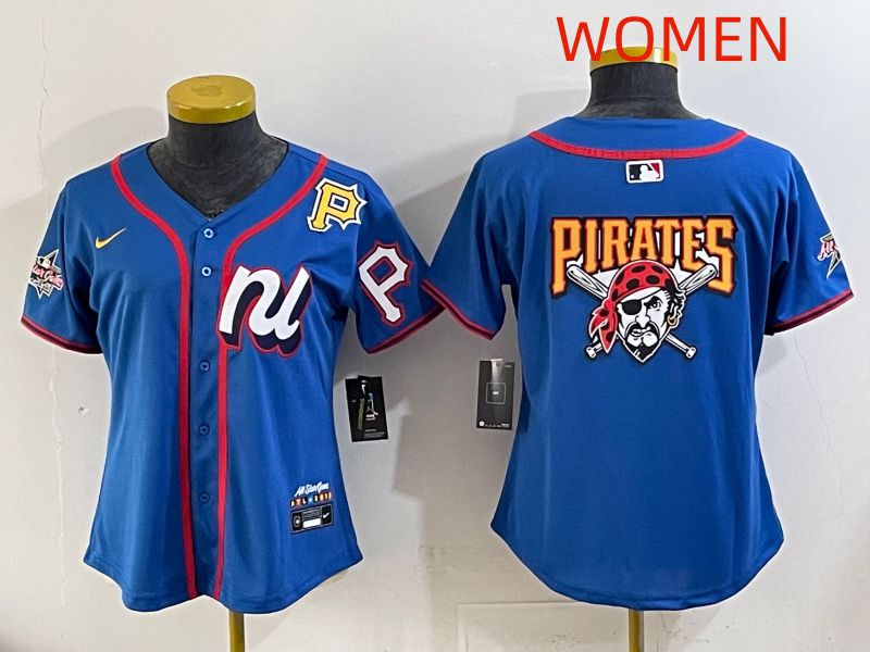 Women 2025 Pittsburgh Pirates Blank Blue All star Nike MLB Jersey style 04->women mlb jersey->Women Jersey